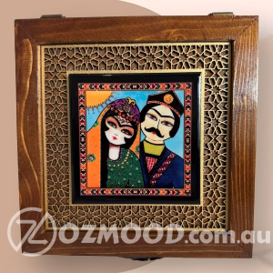 Handmade Wooden Jewelry Box with an ancient couple design